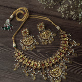 Gold Plated Yellow & Red Womens Kundan Choker Necklace Set with Pair of Earrings