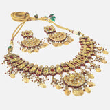 Gold Plated Yellow & Red Womens Kundan Choker Necklace Set with Pair of Earrings