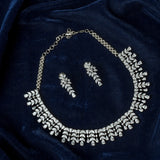 Silver Plated Womens Zircon Short Necklace Set with Pair of Earrings