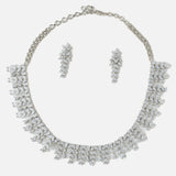 Silver Plated Womens Zircon Short Necklace Set with Pair of Earrings