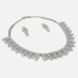 Silver Plated Womens Zircon Short Necklace Set with Pair of Earrings