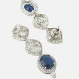 Silver Plated Blue Womens Zircon Choker Necklace Set with Pair of Earrings