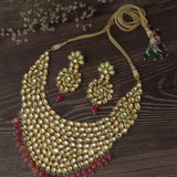 Gold Plated Red Womens Short Necklace Set with Pair of Earrings