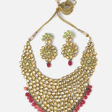 Gold Plated Red Womens Short Necklace Set with Pair of Earrings