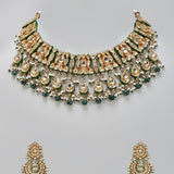 Emerald Green Jaipuri Kundan Pearl Bridal Choker Set with Statement Earrings