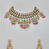 Royal Jaipuri Kundan Ruby Green Choker Necklace Set with Statement Earrings