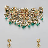 Navratna Jaipuri Kundan Choker Set with Statement Earrings