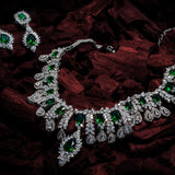 Zia Silver Plated Green Womens Zircon Short Necklace Set with Pair of Earrings