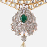 Saadgi Gold Plated Green Womens Short Necklace Set with Pair of Earrings