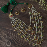 Saadgi Gold Plated White Womens Kundan Polki Long Necklace Set with Pair of Earrings