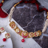 Morpankh Gold Plated Pink Womens Beaded Choker Necklace Set with Pair of Earrings
