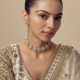 Saadgi Gold Plated Red & White Womens Kundan Polki Choker Necklace Set with 2 Pair of Earrings