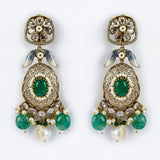 Florence Gold Plated Green Womens Kundan Polki Short Necklace Set with Pair of Earrings