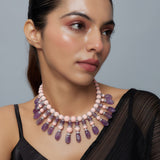 Florence Pink & Purple Womens Beaded Short Necklace Set (Freesize)