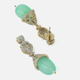 Silver Plated Gree & White Womens Pearl Short Necklace Set with Pair of Earrings