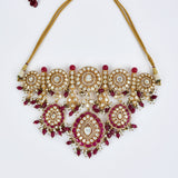 Florence Gold Plated Womens Kundan Polki Choker Necklace Set with Pair of Earrings & Maangtikka