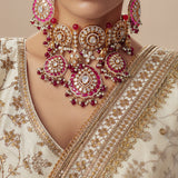 Florence Gold Plated Womens Kundan Polki Choker Necklace Set with Pair of Earrings & Maangtikka