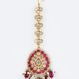 Florence Gold Plated Womens Kundan Polki Choker Necklace Set with Pair of Earrings & Maangtikka