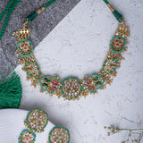 Morpankh Gold Plated Multicolored Womens Kundan Polki Choker Necklace Set with Pair of Earrings