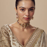 Morpankh Gold Plated Multicolored Womens Kundan Polki Choker Necklace Set with Pair of Earrings