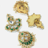 Gold Plated Green Womens Synthetic Stone Short Necklace Set with Pair of Earrings