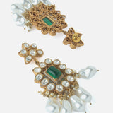 Gold Plated Green Womens Kundan Choker Necklace Set with Pair of Earrings