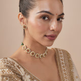 Saadgi Gold Plated Green & Pink Womens Kundan Polki Choker Necklace Set with 2 Pair of Earrings