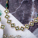 Saadgi Gold Plated Green & Pink Womens Kundan Polki Choker Necklace Set with 2 Pair of Earrings