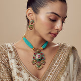 Morpankh Multicolored Womens Beaded Short Necklace Set with Pair of Earrings