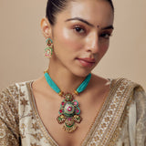 Morpankh Multicolored Womens Beaded Short Necklace Set with Pair of Earrings