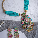 Morpankh Multicolored Womens Beaded Short Necklace Set with Pair of Earrings