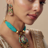 Morpankh Multicolored Womens Beaded Short Necklace Set with Pair of Earrings