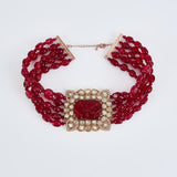 Antara Gold Plated Red Womens Beaded Choker Necklace Set