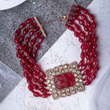 Antara Gold Plated Red Womens Beaded Choker Necklace Set
