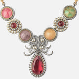Florence Silver Plated Multicolored Zircon Womens Long Necklace Set with Pair of Earrings