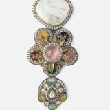 Saadgi White & Multicolored Womens Contemporary Short Necklace Set with Pair of Earrings
