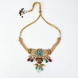 Saadgi Gold Plated Multicolored Kundan Polki Womens Choker Necklace Set with Pair of Earrings