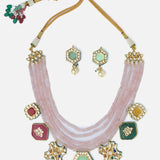 Gold Plated Purple Womens Long Necklace Set with Pair of Earrings
