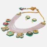 Gold Plated Purple Womens Long Necklace Set with Pair of Earrings