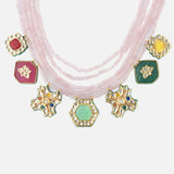 Gold Plated Purple Womens Long Necklace Set with Pair of Earrings