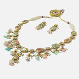 Gold Plated Multicolored Womens Long Necklace Set with Pair of Earrings