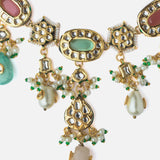 Gold Plated Multicolored Womens Long Necklace Set with Pair of Earrings