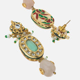 Gold Plated Multicolored Womens Long Necklace Set with Pair of Earrings