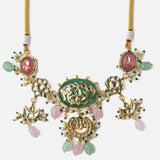 Gold Plated Multicolored Womens Short Necklace Set with Pair of Earrings