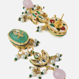 Gold Plated Multicolored Womens Short Necklace Set with Pair of Earrings