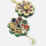 Gold Plated Multicolored Womens Synthetic Stones Short Necklace Set with Pair of Earrings