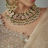 Saadgi Gold Plated Pink Kundan Polki Womens Choker Necklace Set with Pair of Earrings