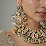 Saadgi Gold Plated Pink Kundan Polki Womens Choker Necklace Set with Pair of Earrings