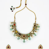 Saadgi Gold Plated Multicolored Kundan Polki Womens Choker Necklace Set with Pair of Earrings