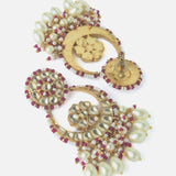 Gold Plated Red Womens Kundan Short Necklace Set with Pair of Earrings